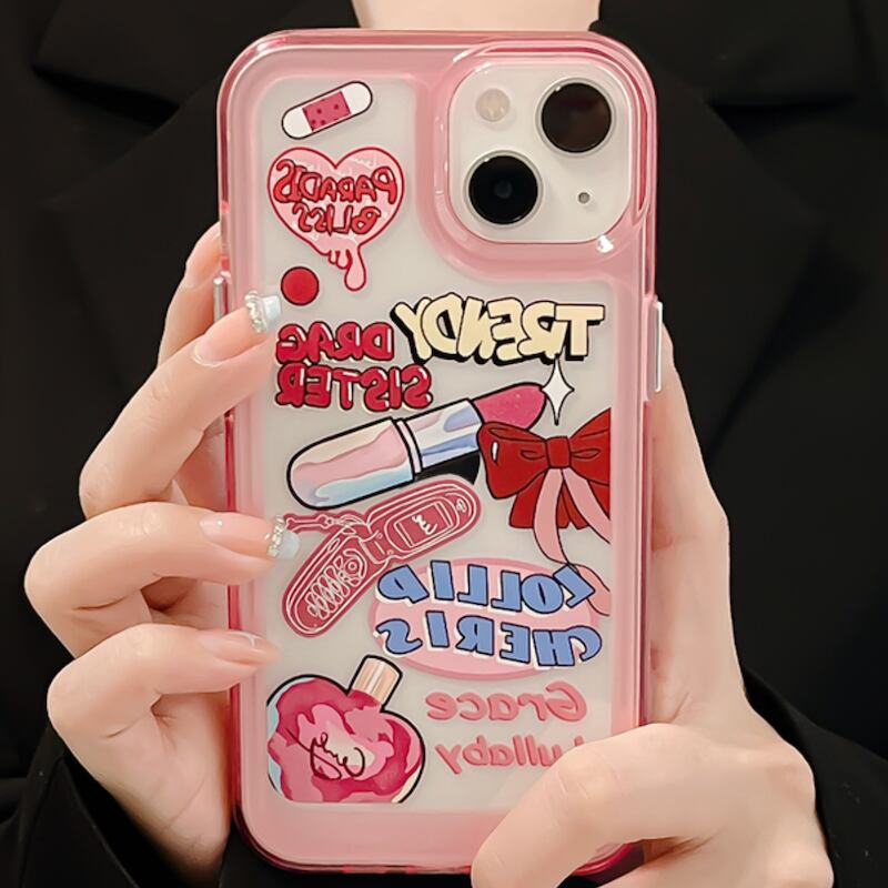 レトロ ポップ な気分 ピンク スマホケース Iphoneケース イラスト ファンシー 可愛い 今っぽレトロ 韓国 スマホグッズ プチプラ キッチュ 学生 Lamitte Deco トレンド 韓国ファッション ショップ Base店