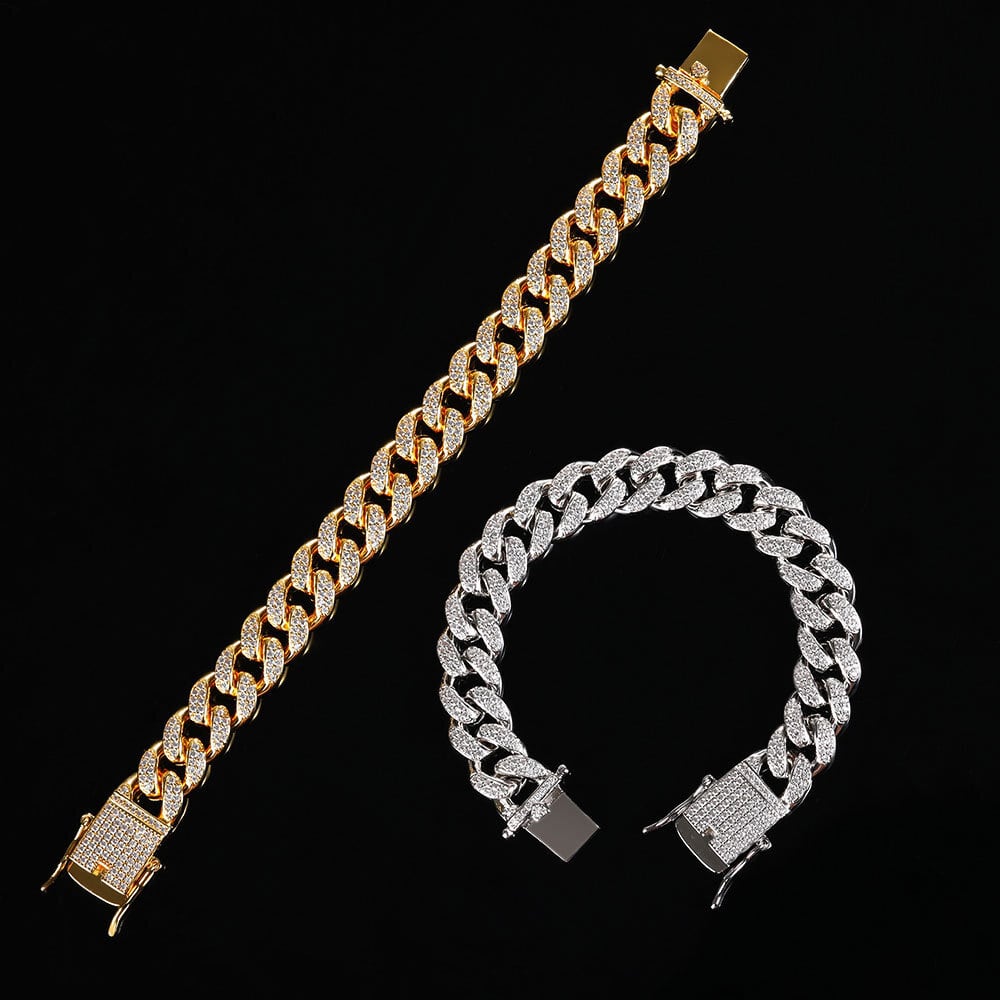 Iced Out Cuban Link Bracelet【SILVER】 | Glitter