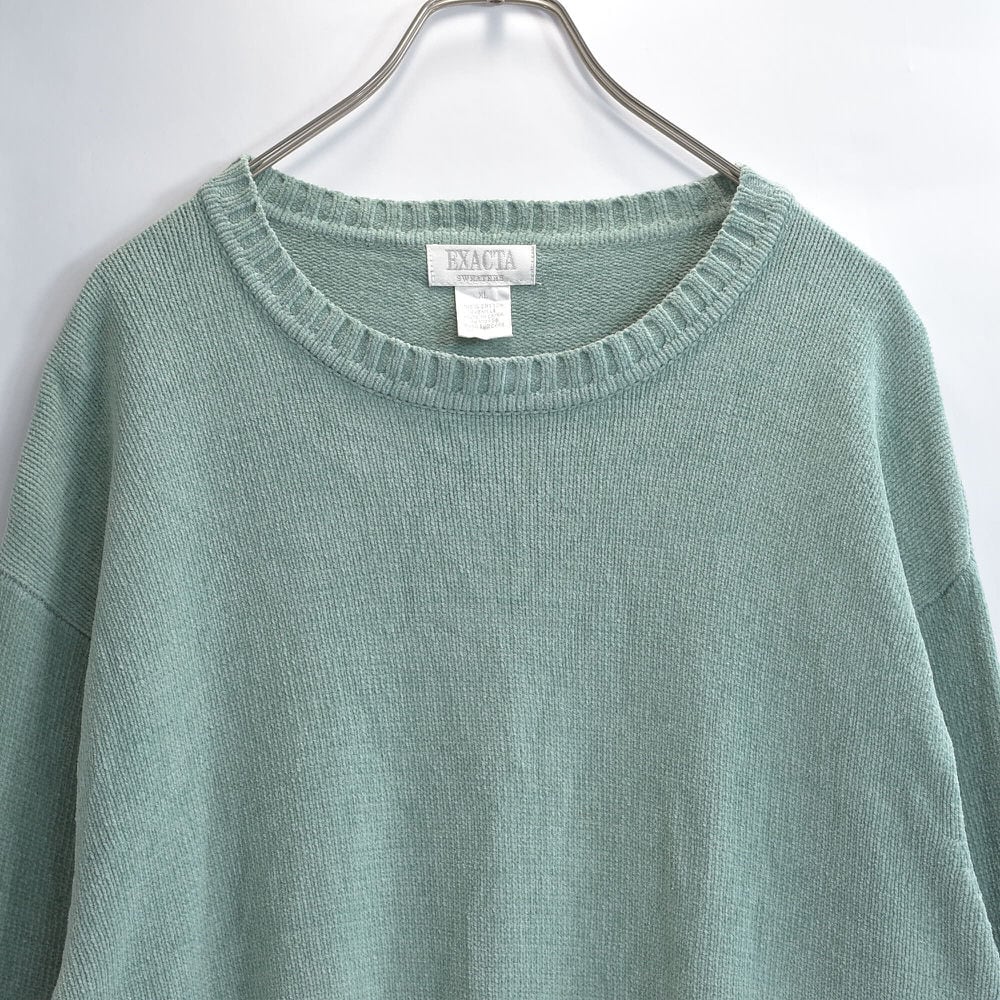 90~00s EXACTA ペールトーン カラー モールヤーン コットン プルオーバーニット ヴィンテージ セーター ミントグリーン ビンテージ USA アメリカ 古着 メンズXLサイズ