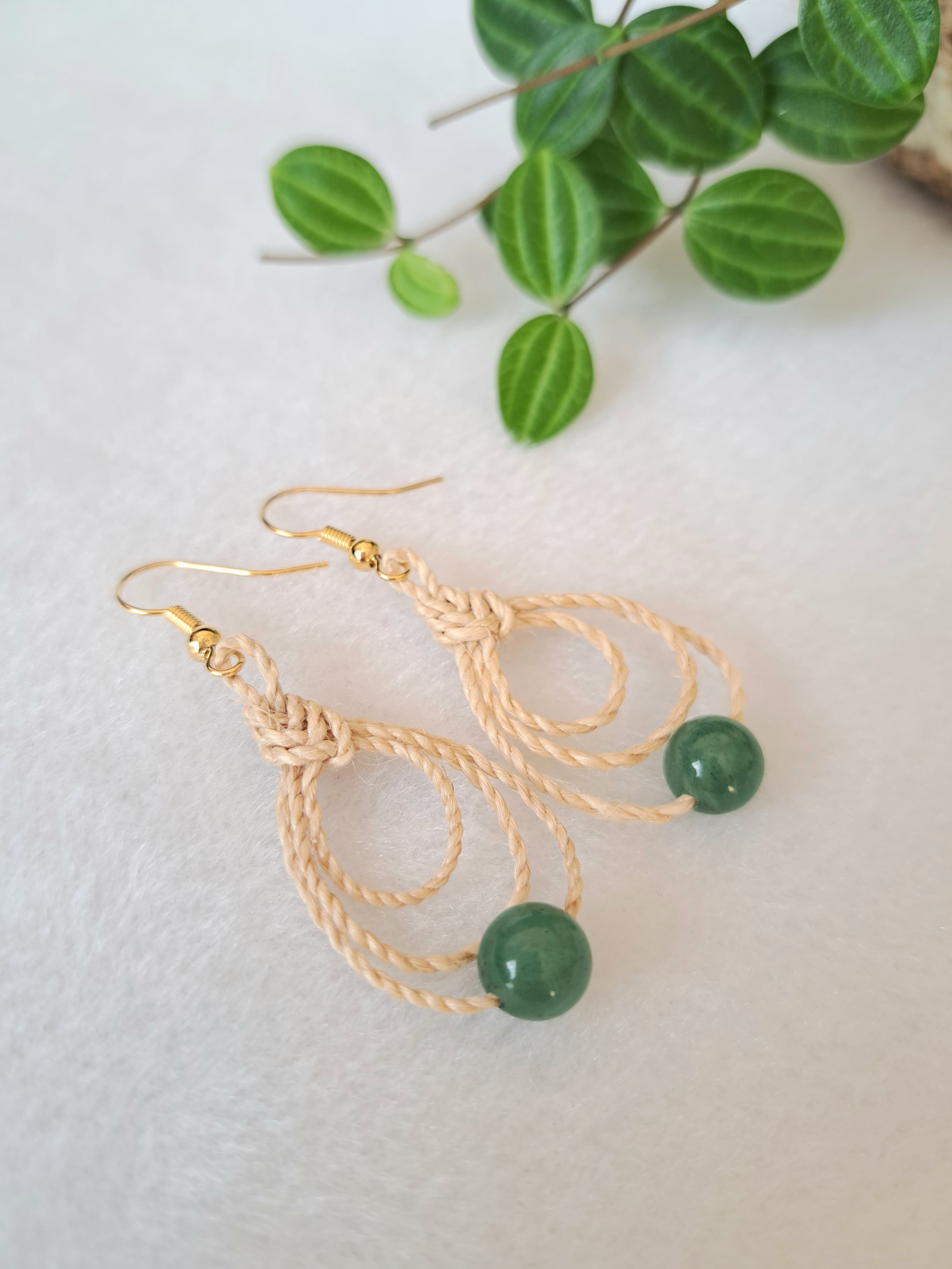 精麻　ピアス イヤリング みょうが結び(グリーンアベンチュリン) 精麻 ピアス イヤリング みょうが結び | 紡ぎ手 精麻の森