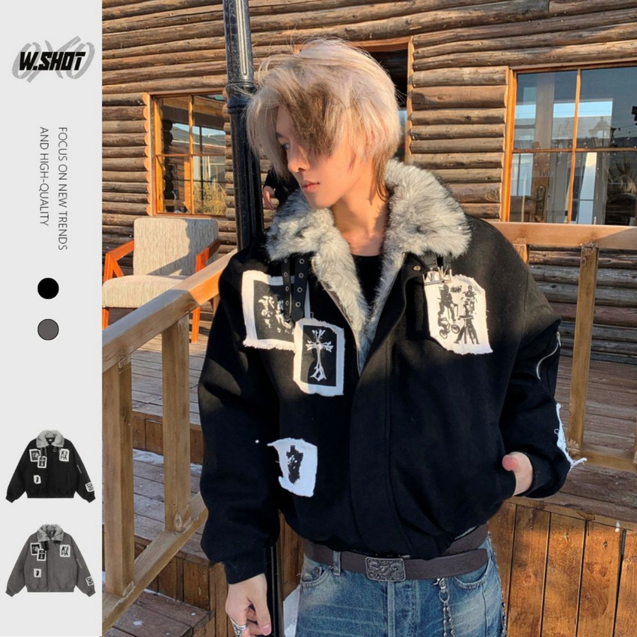 【暖かさUP】パッチファー中綿ジャケット T1999