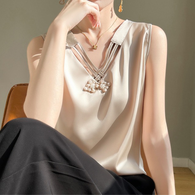 V neck elegant cross design slim camisole ( 3color )
