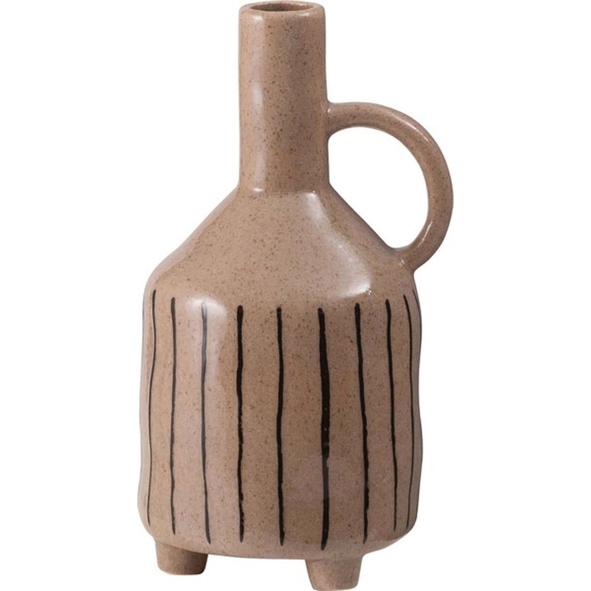 フラワーベース 花瓶 花びん かびん フラワースタンド 陶器 おしゃれ ドライフラワー シンプル 生花 卓上 床置き 陶器製 和モダン モダン レトロ ベーシック インテリア 寝室 リビング 玄関 廊下 室内 大きめ アイボリー ブラウン 取っ手付き 高さ27.5cm ストライプ