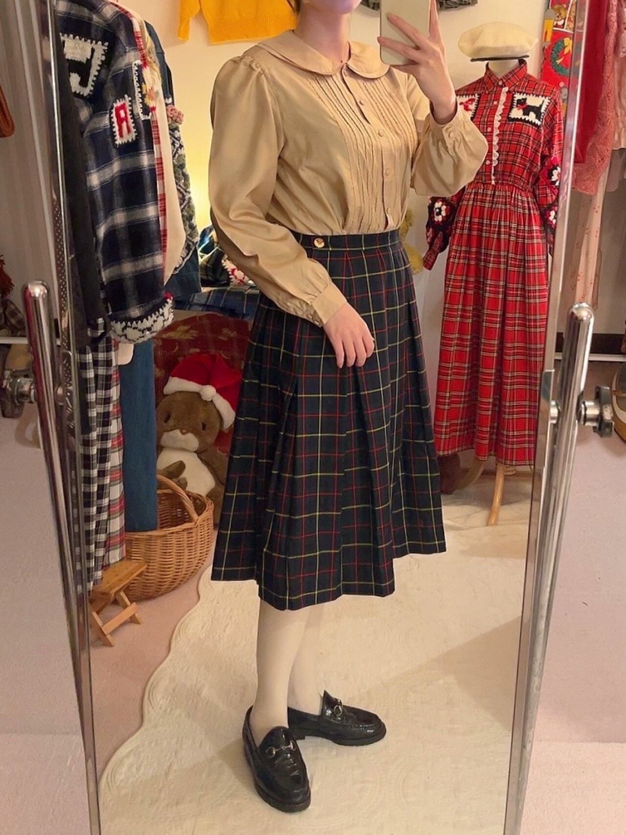 beige double collar blouse