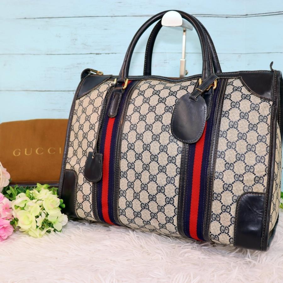 オールドグッチ 鍵付きボストンバッグ シェリーライン GGスプリーム 大容量