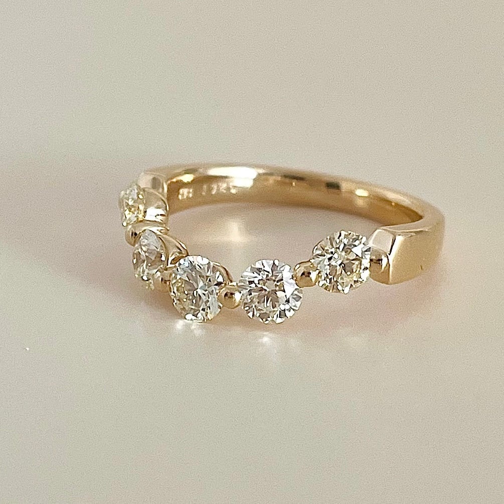 ファイブダイヤモンド Vリング 1.006ct K18イエローゴールド チェカ