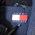 90s TOMMY HILFIGER フリースコート ブラックウォッチ ミドル丈 フード付き M