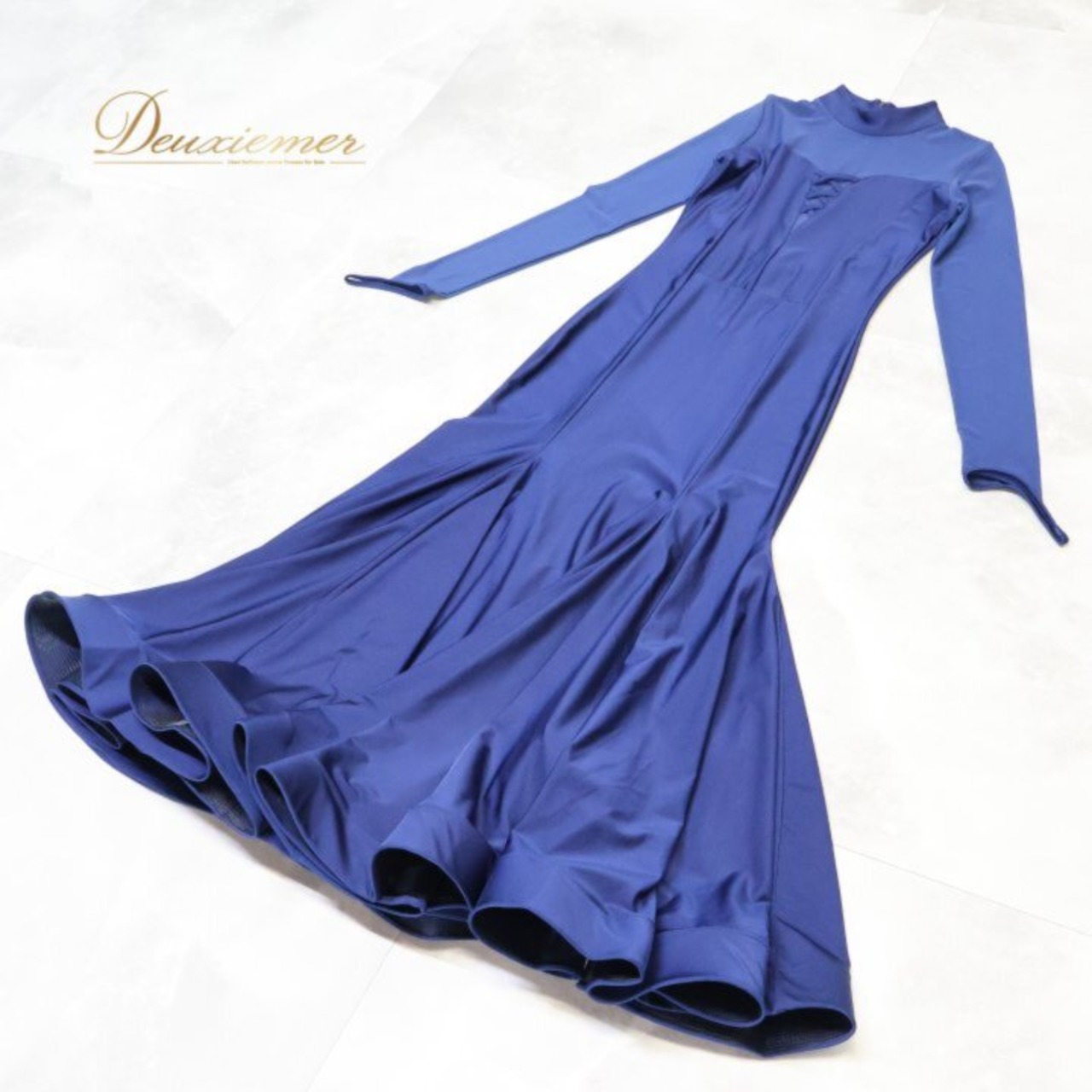 社交ダンス 衣装 ワンピース ドレス ネイビー系 紺 青 無地 パーティ 発表会 ダンス レッスン 伸縮 ストレッチ 大人用 エレガント 上品 おしゃれ レディース パーティードレス ダンスウエア 舞台衣装 発表会ドレス 長袖 シンプル