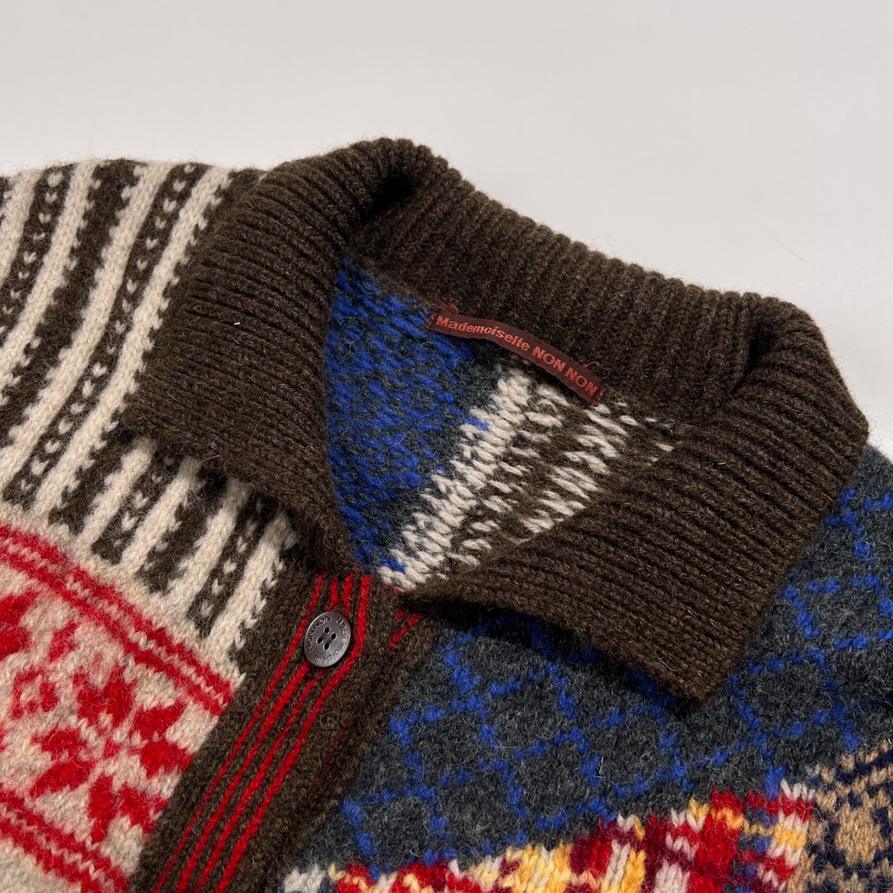 Mademoiselle NON NON マドモアゼルノンノン チェック柄 切替デザイン ウールニット カーディガン /レディース/パパス/日本製