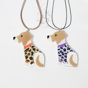 いぬさんアクリル製 ペンダントブローチ 2way 首輪オレンジ/首輪パープル