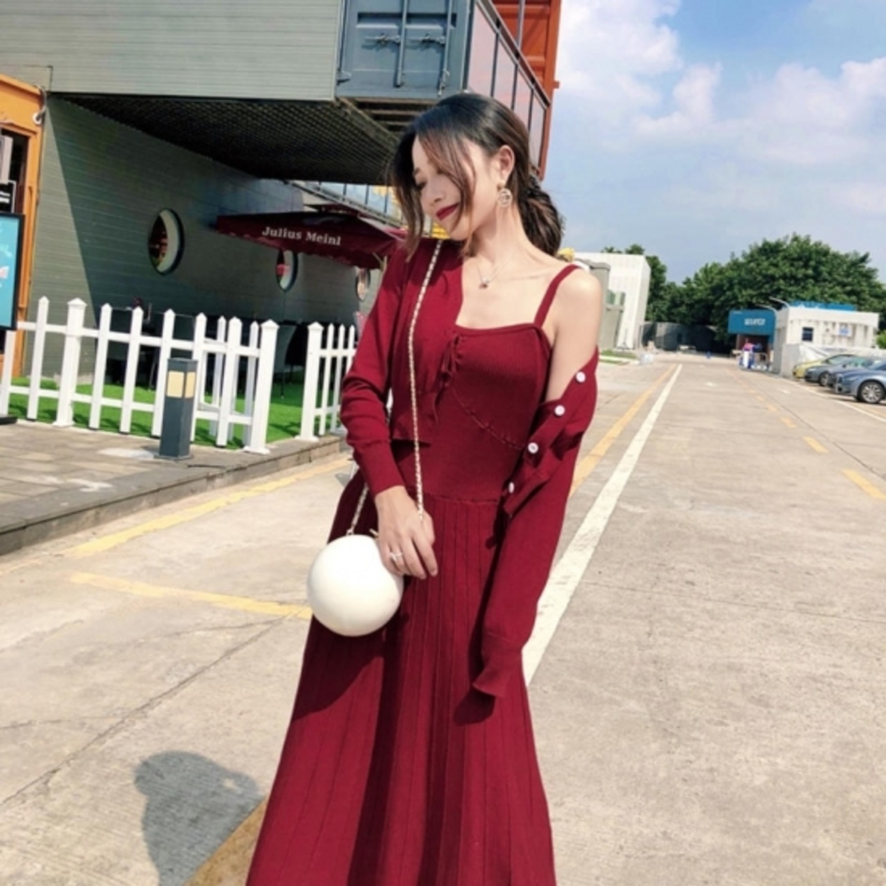 ニットワンピース カーディガン セット プリーツワンピース ロング 