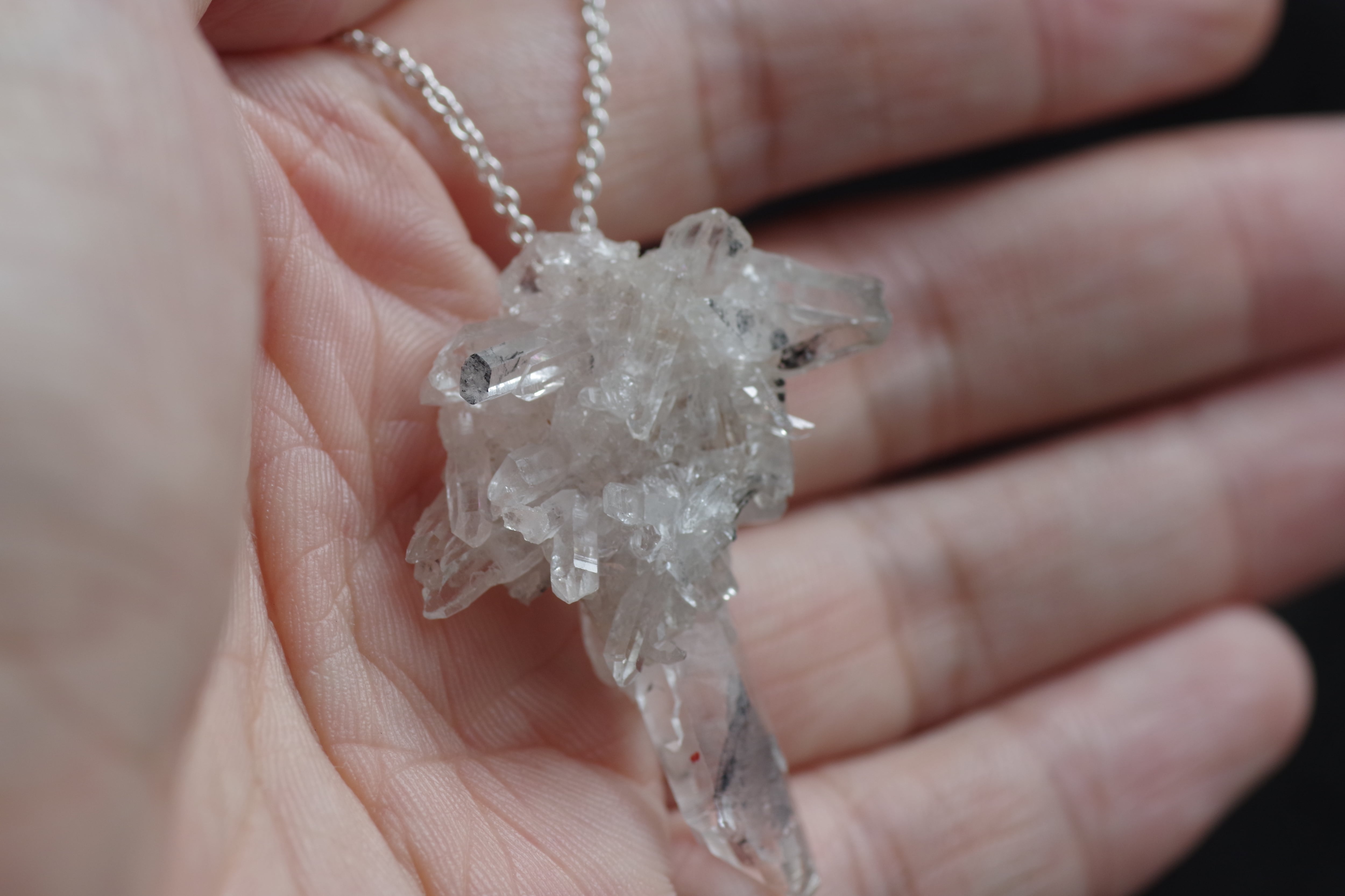 クラスター水晶 鉱物原石 シルバー925 ネックレス 【一点もの Silent