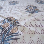 ブロックプリント生地【50cm単位】インド綿 花柄(大) 白×くすみパープル #41582-WT4