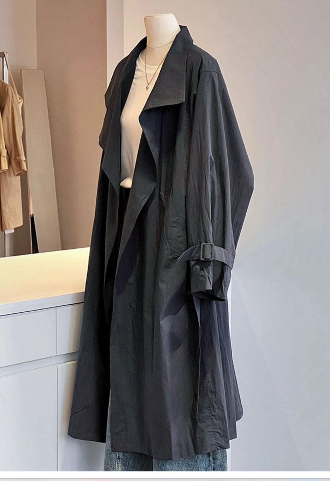 フレンチ風リネンロングトレンチコート