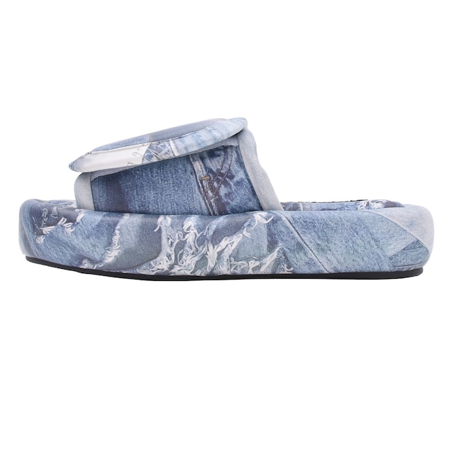 【NATASHA ZINKO】FAUX LEATHER SLIDES(LIGHT WASH)