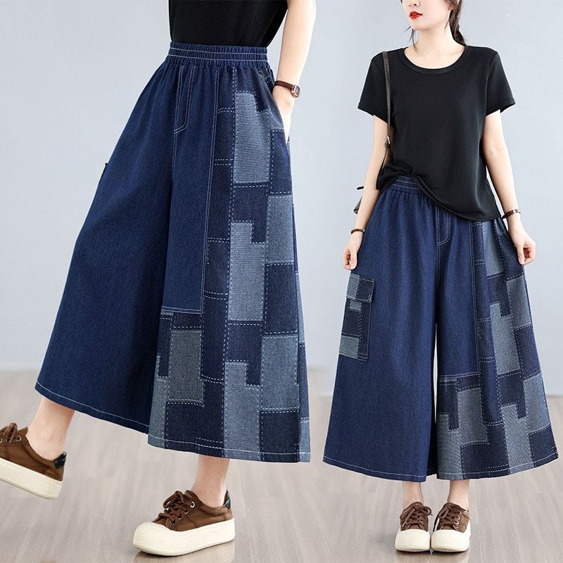 PRINT PANEL WIDE LEG DENIM CULOTTES M-17295