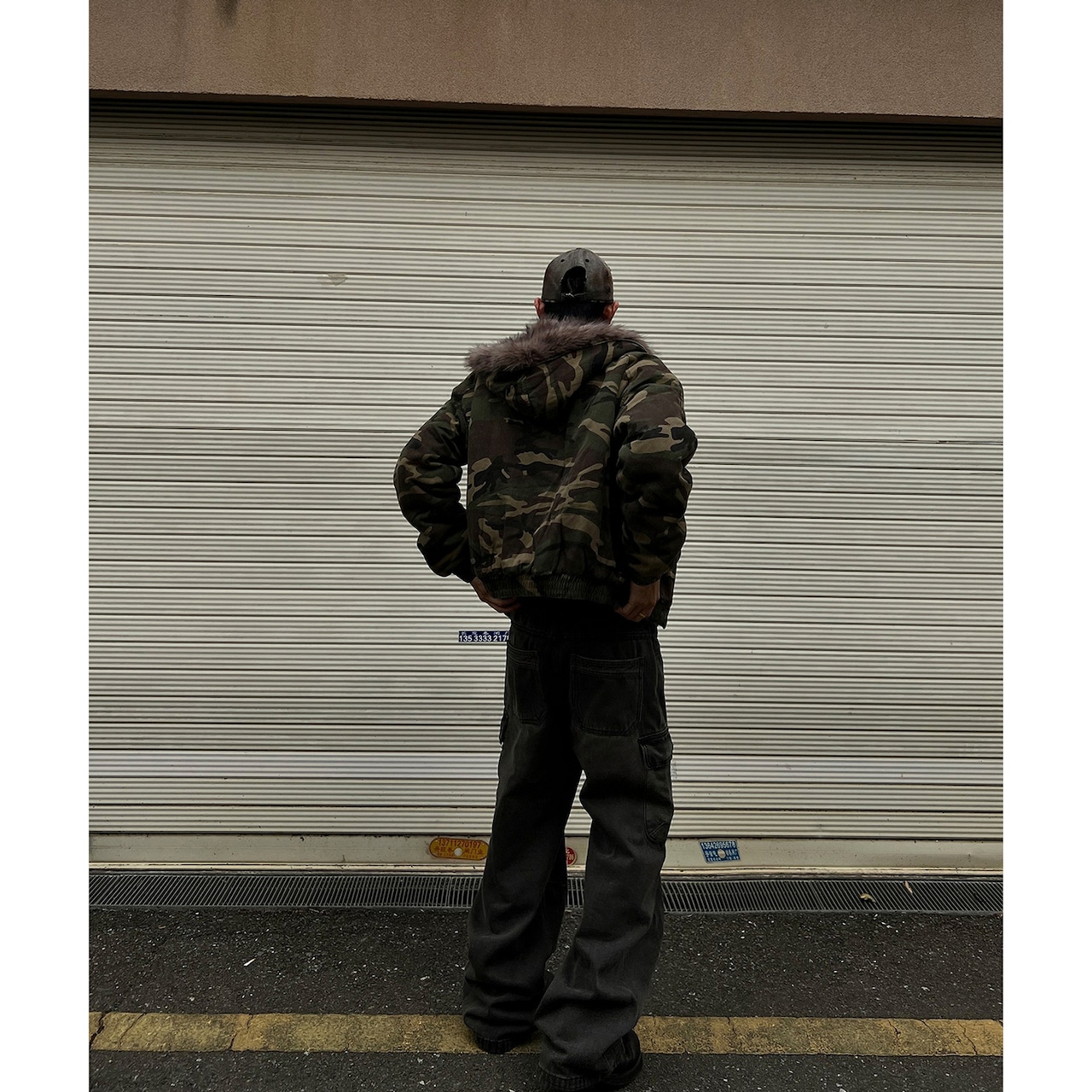 【暖かさUP】迷彩襟ファー中綿ジャケット T1413