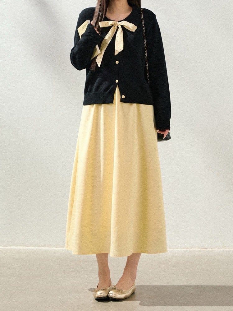 甘すぎない大人のお嬢様セット カーディガン×ミディ丈スカート セットアップ おしゃれ 大人可愛い ロゴ カジュアル リラクシー ルームウェア 着回し 体型カバー 大きいサイズ 韓国 CH11462