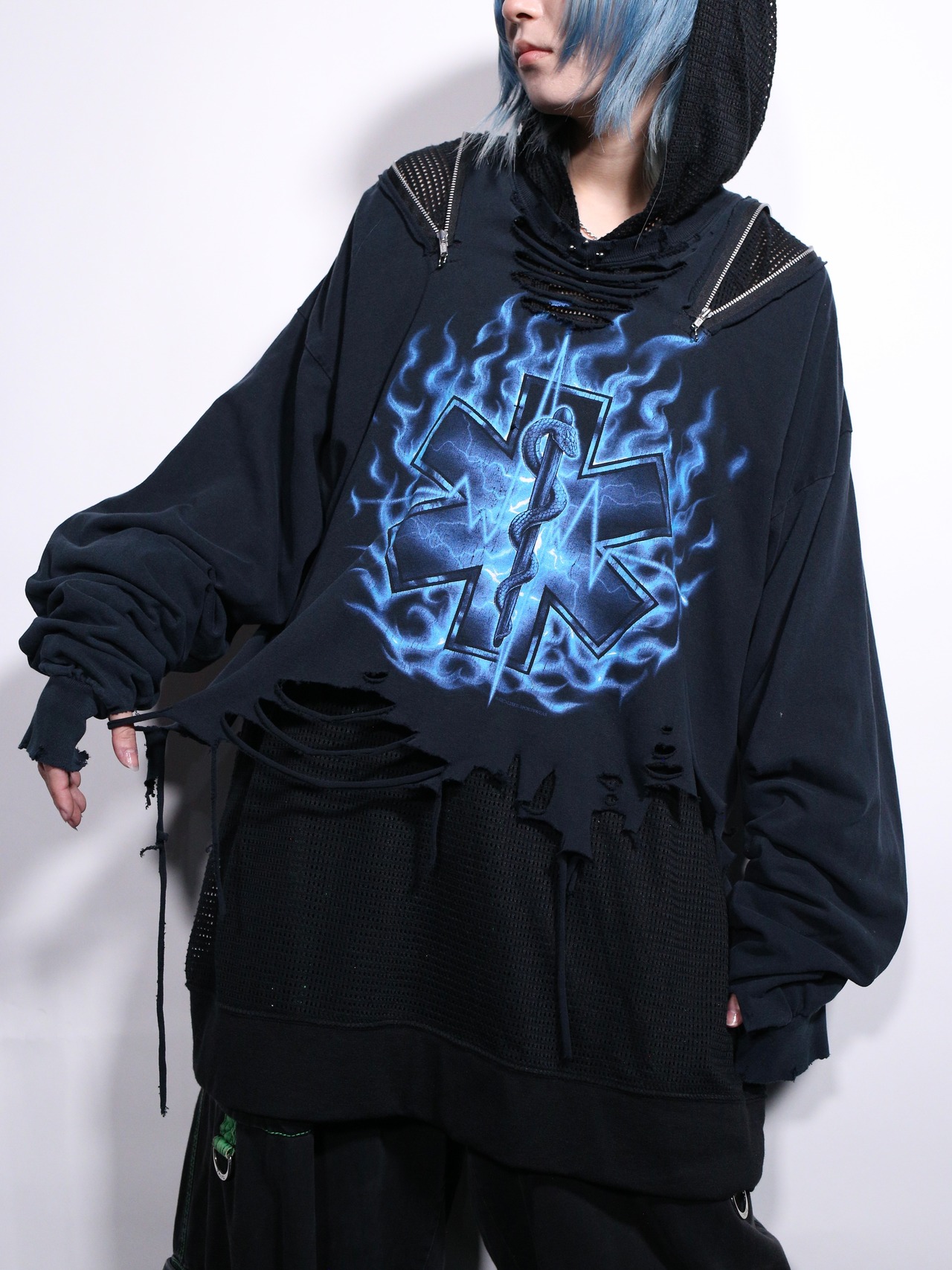 REMAKE / zip and boro custom punk  l/s tee - 2