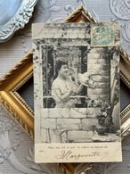 フランスアンティークポストカード 素敵なマダムと白鳩 額装 インテリア BE