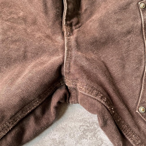 00s USA生地製 ダークブラウン ダブルニー Carhartt 32×34 詳細写真5