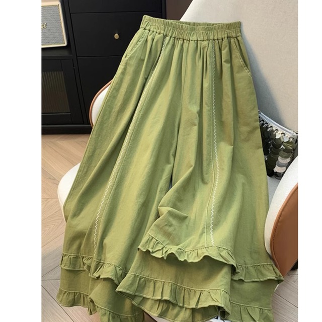 French Ruffle Patchwork Wide-Leg Pants(CF049)
