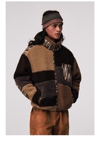 CONP Patchwork Stripe Fleece Stand Collar Jacket