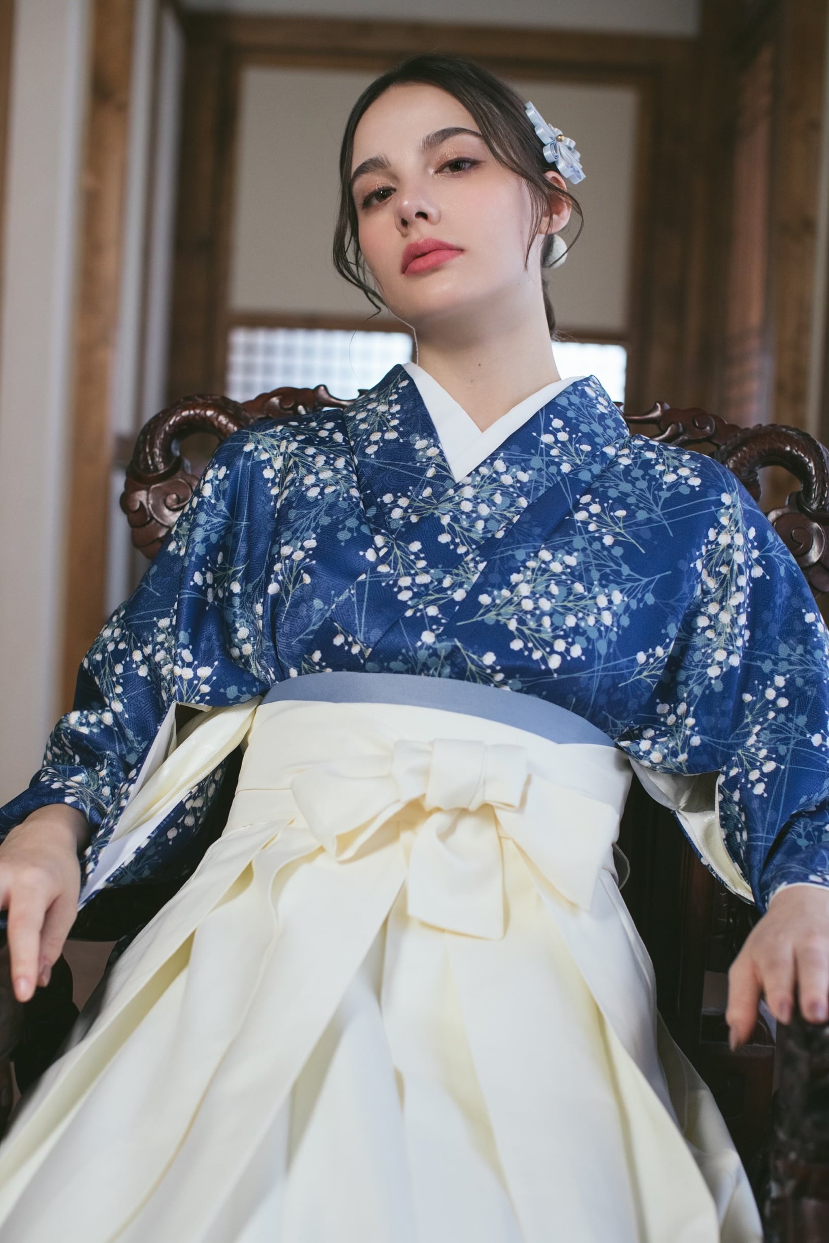 Kimono Sienne 卒業式袴3点セット 袴 二尺袖着物 青 ブルー 紺 Kimono Sienne 卒業式袴3点セット 袴 二尺袖着物 青 ブルー 紺