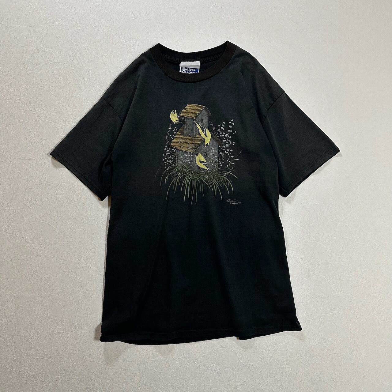 90s USA アート 鳥 フェード アニマル Tシャツ ブラック L 古着 | RUFFY