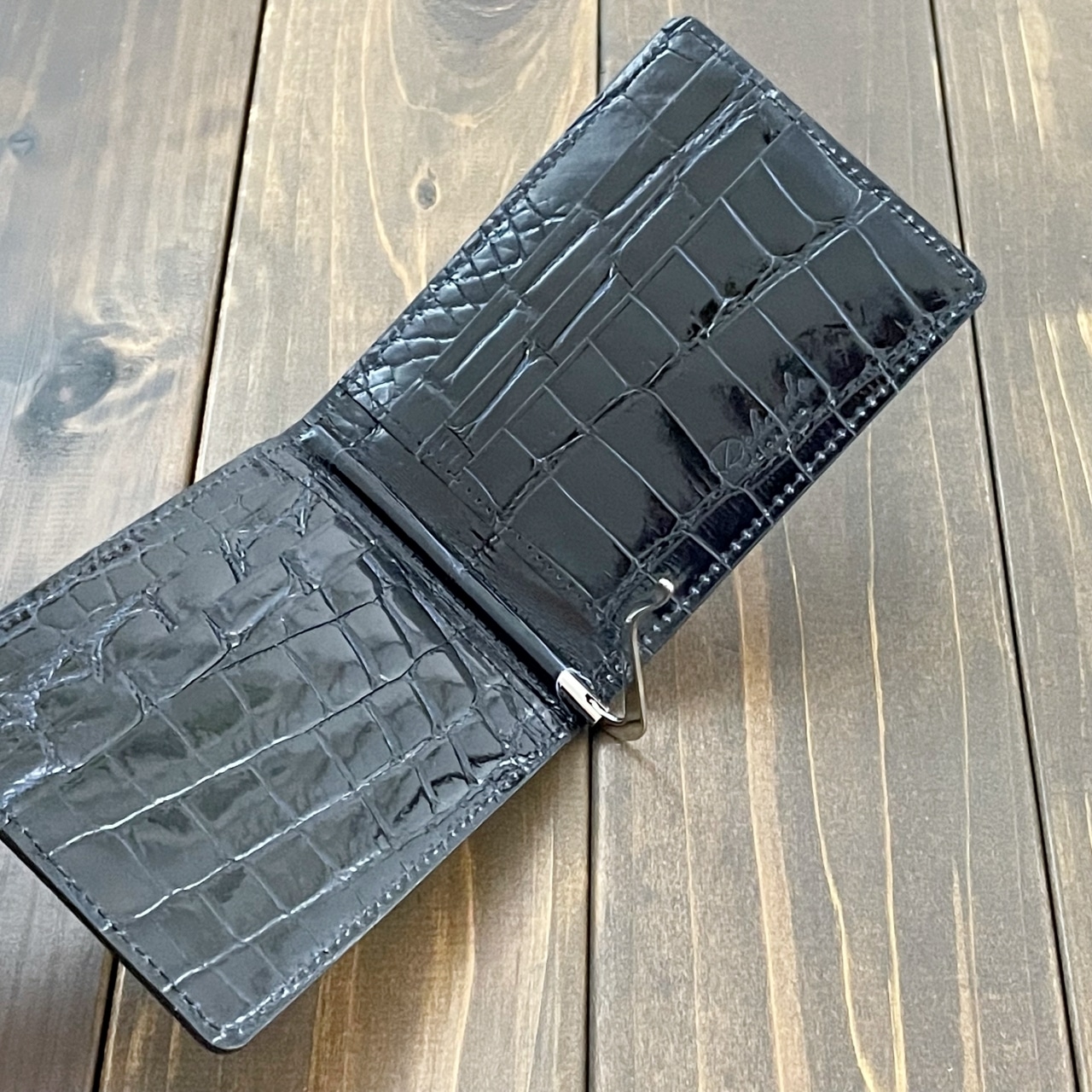 クロコダイル マネークリップ 無双 ブラックブルー