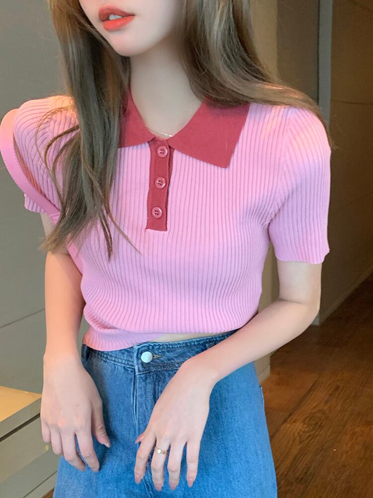 カラーセーター レディースサマー薄手カジュアルショートトップス 夏物 シルク ビッグFスモールZ韓国40134926779