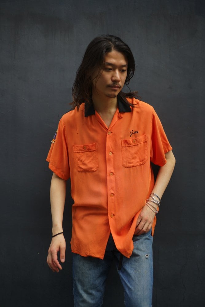 Service Bowling Shirt] Vintage Rayon Bowling Shirt [1960s