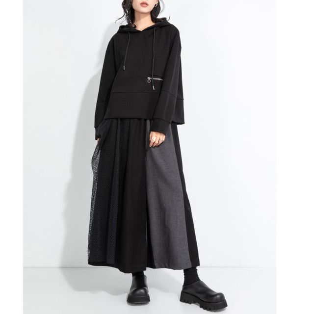 Mesh Switching Wide Midi Gaucho Pants       00303