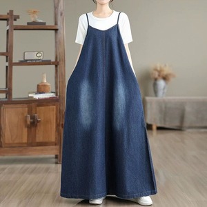 A-LINE MAXI STRAP DENIM JUMPER DRESS 1color M-16412