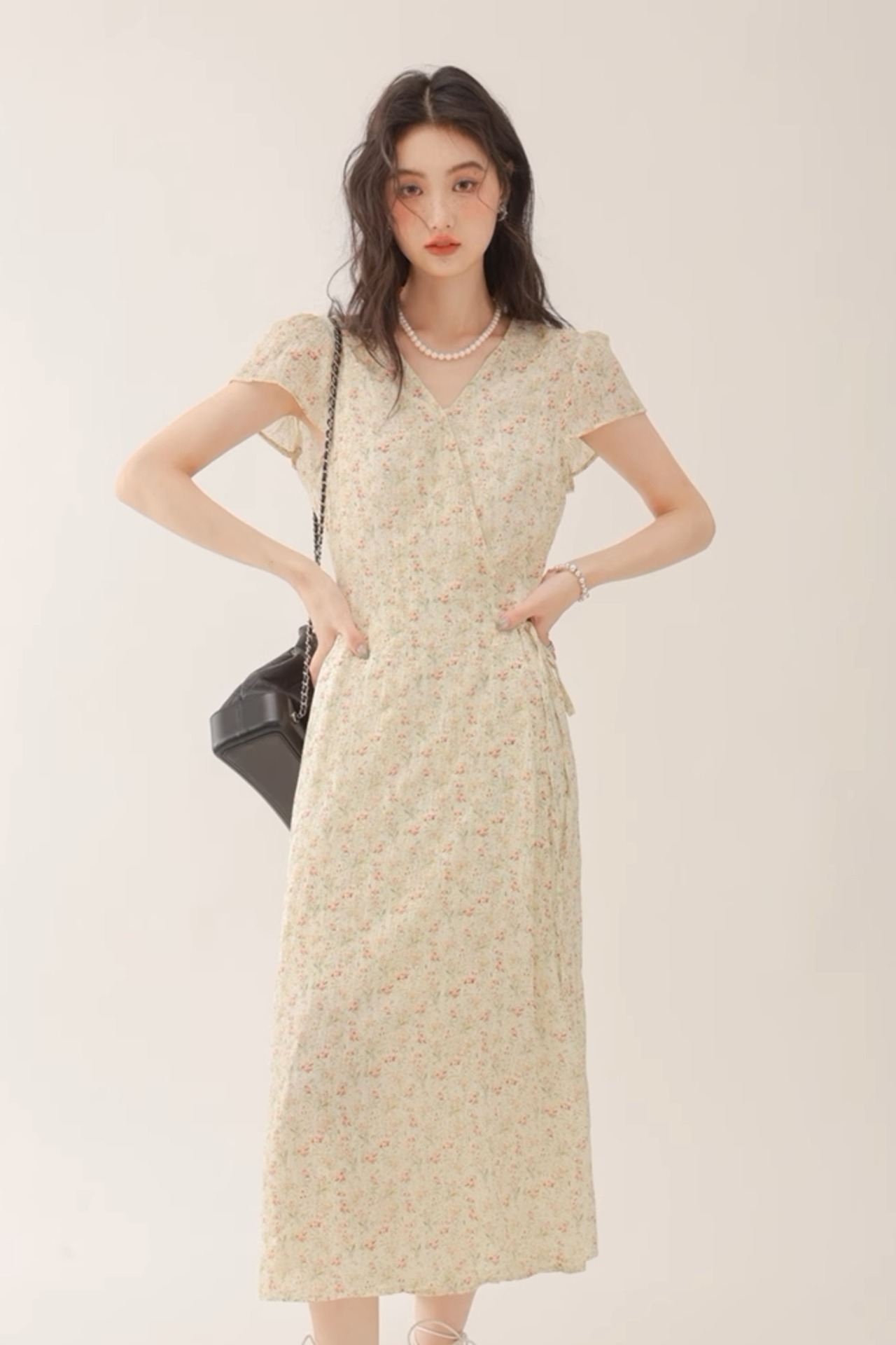 漢/Han ワンピース 漢服 チェリーレッド グラスグリーン クリーミーアプリコット パーティー 袖付き ロングスカート