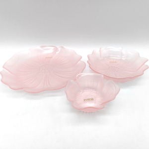 廣田硝子・BYRON・輪花皿・桜・3ピース・ガラス食器・No.260718-12・梱包サイズ60