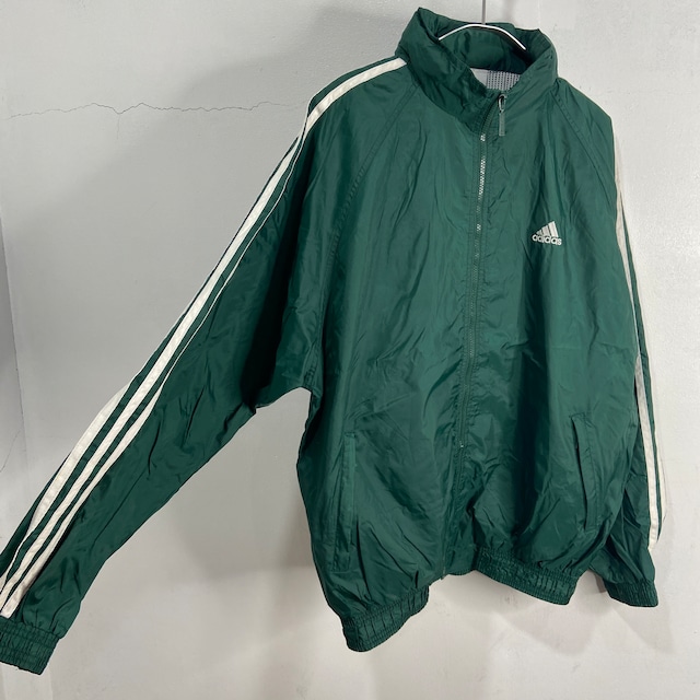 『送料無料』90s adidas ナイロンジャケット　パフォーマンスロゴ　緑　三本ライン