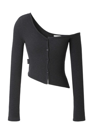 [threetimes] One-shoulder button tee (charcoal melange) 正規品 韓国ブランド 韓国通販 韓国代行 韓国ファッション スリータイムズ three times 日本 店舗