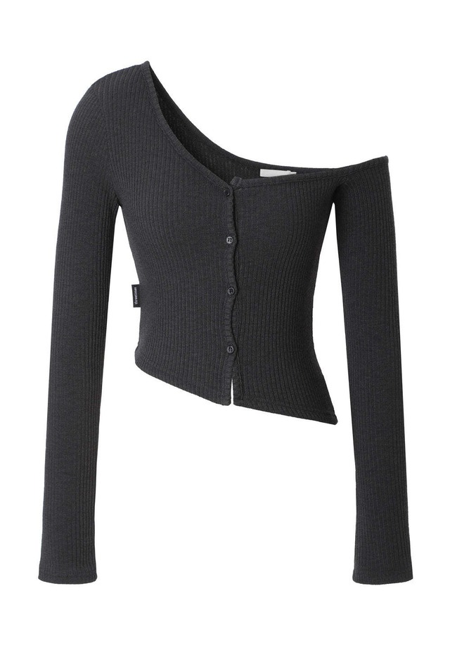 [threetimes] One-shoulder button tee (charcoal melange) 正規品 韓国ブランド 韓国通販 韓国代行 韓国ファッション スリータイムズ three times 日本 店舗