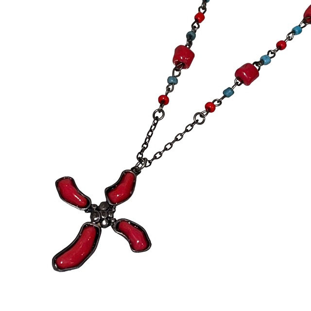 DOLCE&GABBANA silver cross pendant beads necklace