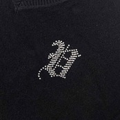 VALENZA SPORTS バレンザスポーツ Vネック ワンポイント 半袖 レーヨン サマーニット セーター 44/ブラック レディース