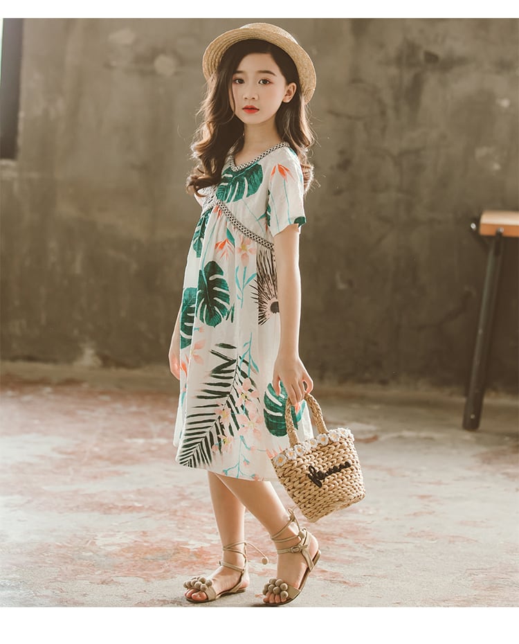 キッズ 半袖 ひざ丈 ワンピース リゾートワンピ ハワイアン キッズ 女の子 夏 ガールズ 夏服 パーティー 半袖ワンピース ワンピ 可愛い オシャレ 夏物 新作 送料無料 韓国レディース キッズファッション Londonbridge ロンドンブリッジ