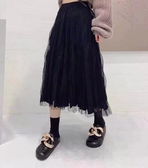 ウェーブプリーツ チュール重ねスカート　AJ11394-1686