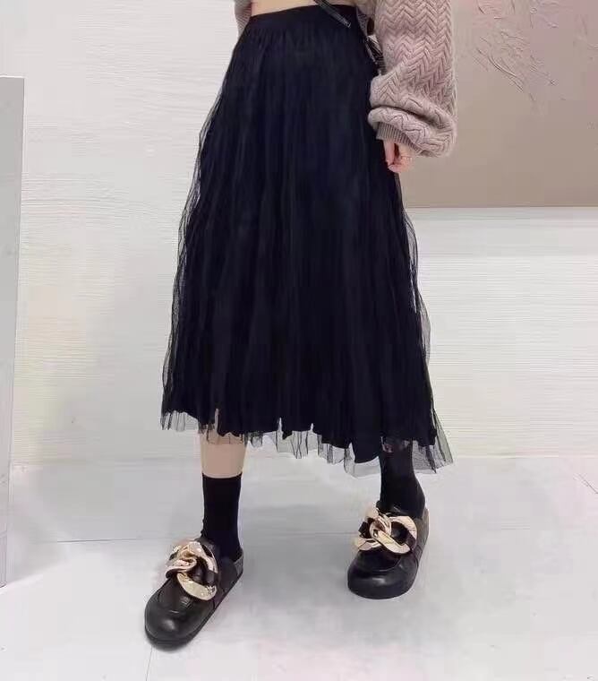 ウェーブプリーツ チュール重ねスカート　AJ11394-1686