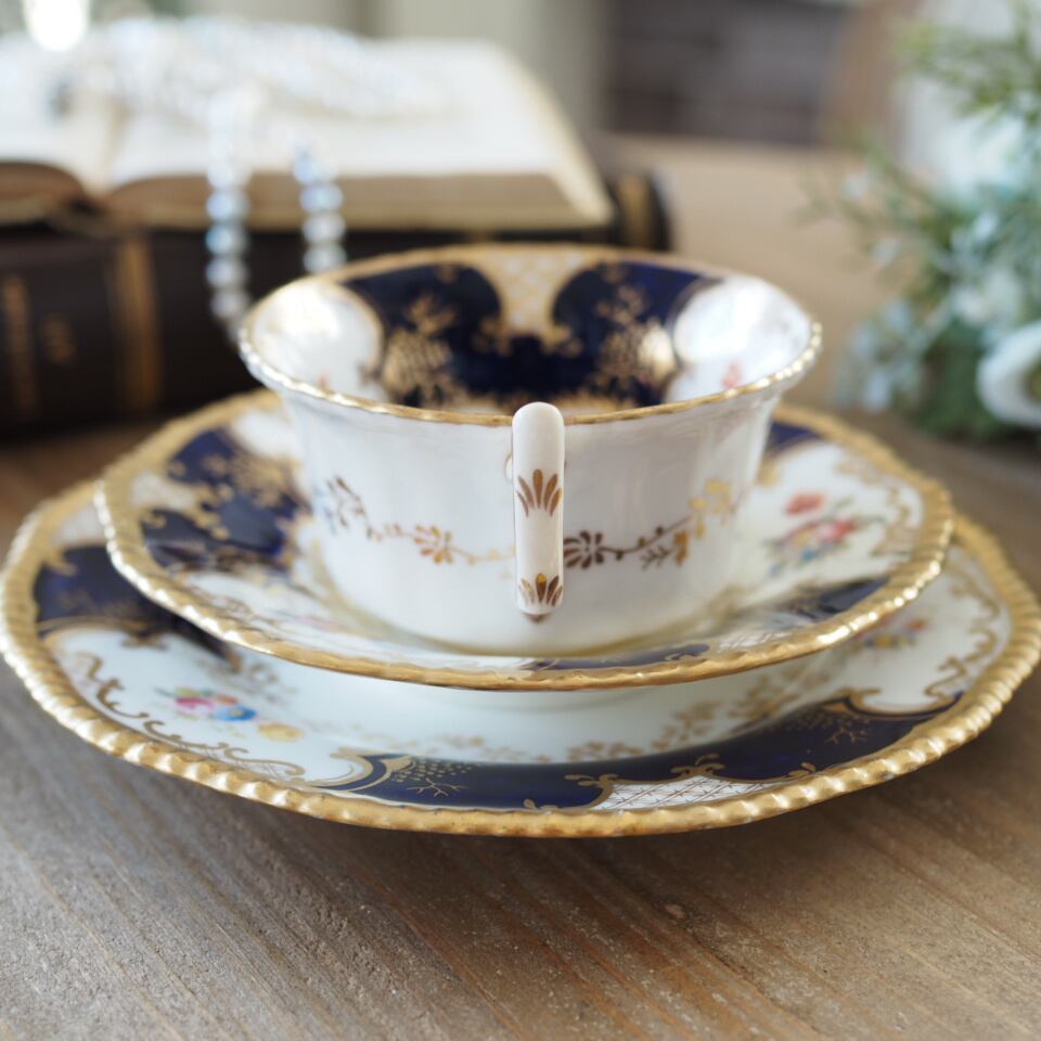 【中古】コールポート　バットウィングコバルト　トリオ　カップ＆ソーサー&プレート 英国コールポート 希少 バットウィング・コバルト トリオB カップ