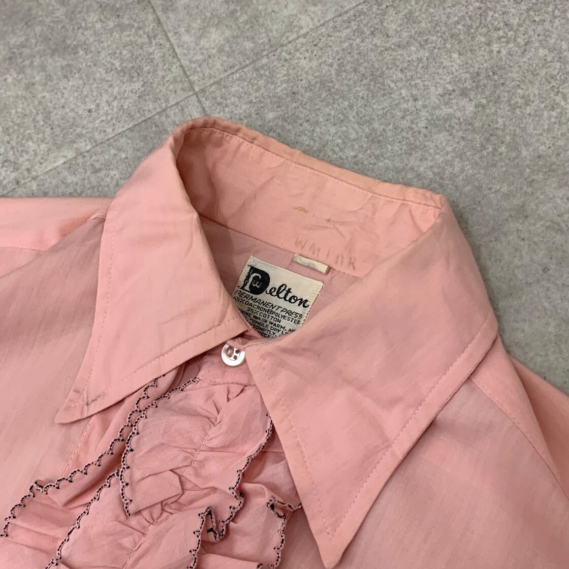 70年代 70s フリルシャツ ドレスシャツ ビンテージ ピンク 長袖シャツ 