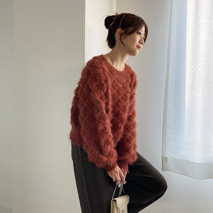 SALE】ニット レディース フェザーニット 格子柄 オーバーサイズ 柄