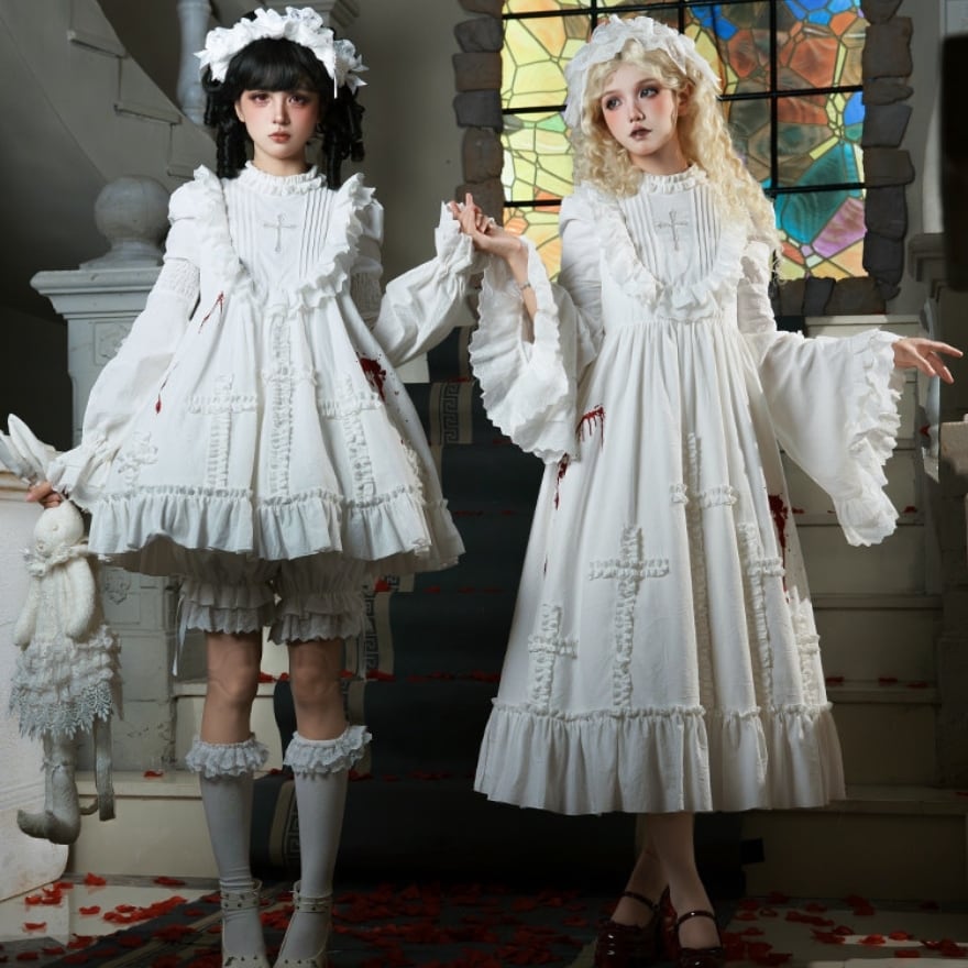 イベント・撮影向け ゴシックロリィタ 姫袖ロングワンピース 3点セット