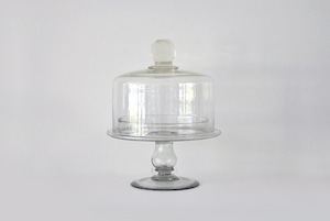 antique glass cake stand with dome dead stock / 古いガラス ケーキスタンド デッドストック