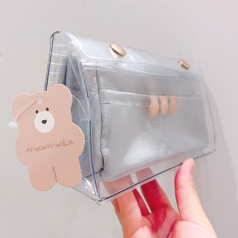 モコモカ くまのクリアポーチ くすみブルー 大人ファンシー雑貨店etamo モコモカ くまのクリアポーチ くすみブルー 大人ファンシー雑貨店etamo